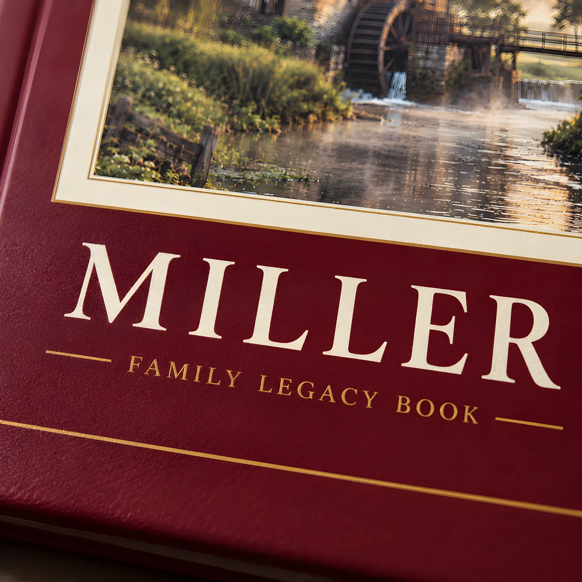 Gold lettering on the cover of the Miller Family Legacy Book
