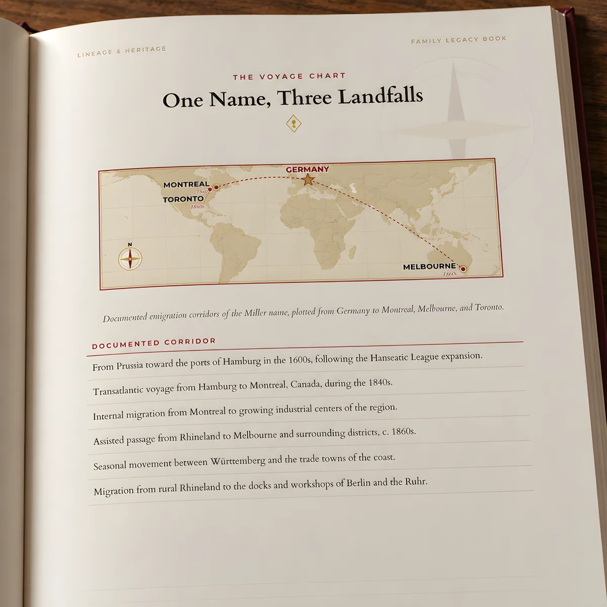 The map page that shows the journey of the family name